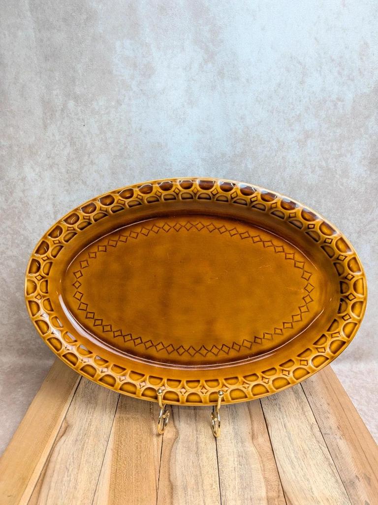 Plat ovale vintage Sarreguemines brun caramel