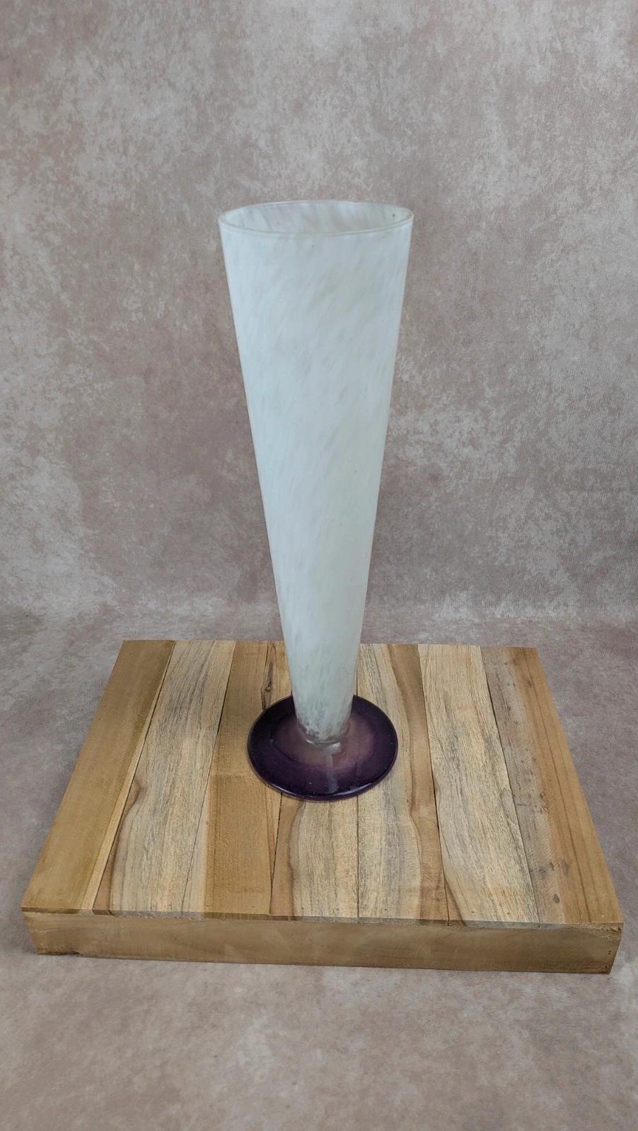 Grand vase en pâte de verre blanc & violet