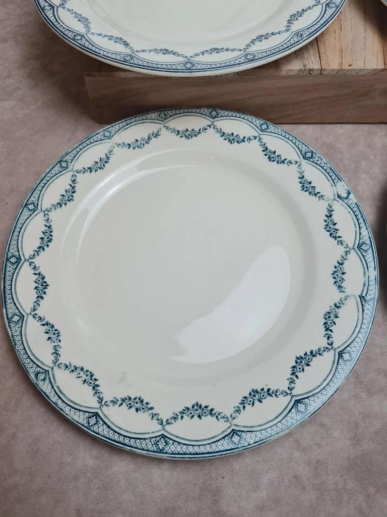 Lot de 6 assiettes plates anciennes Salins “petit Trianon” terre de fer bleu 💙