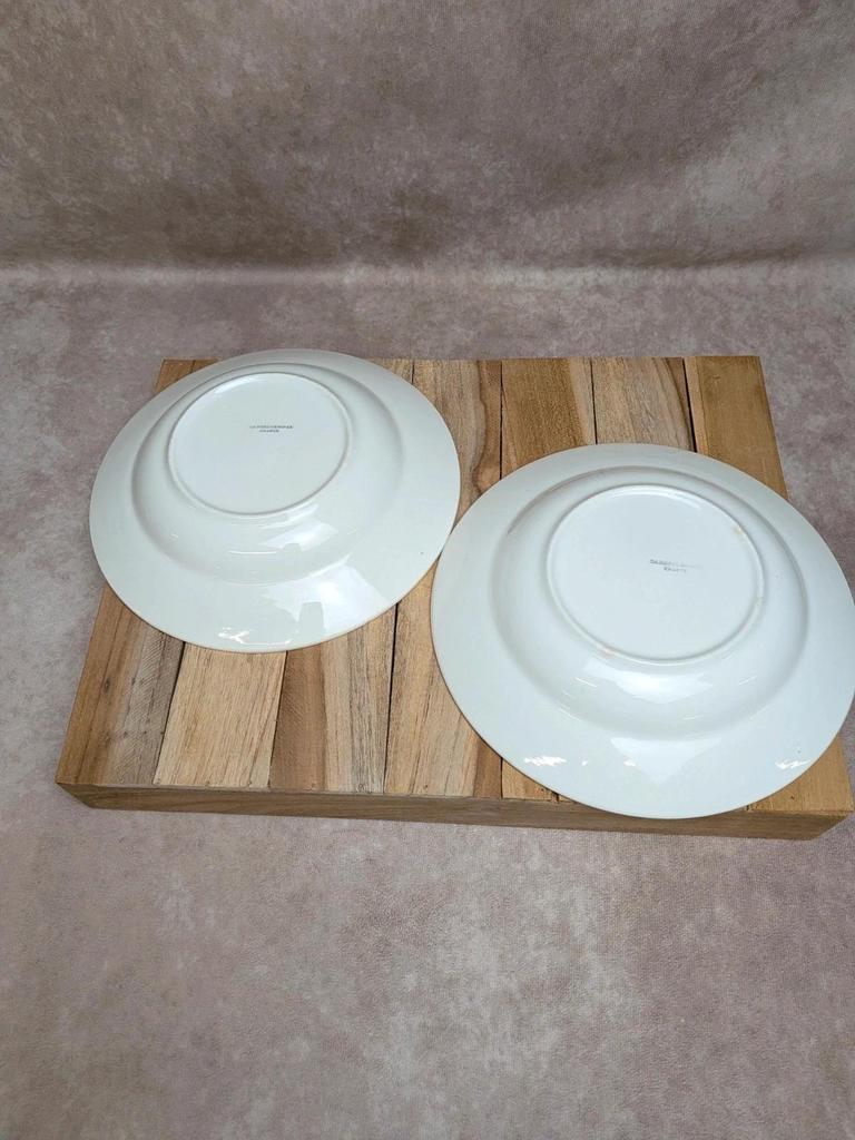 Lot de 2 assiettes creuses en terre de fer Sarreguemines décor carreaux jaunes