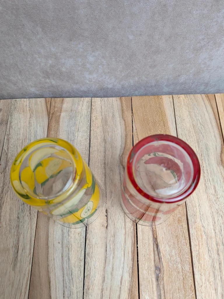 Lot de 2 verres vintage décor fruits 🍅🍏 Années 70/80