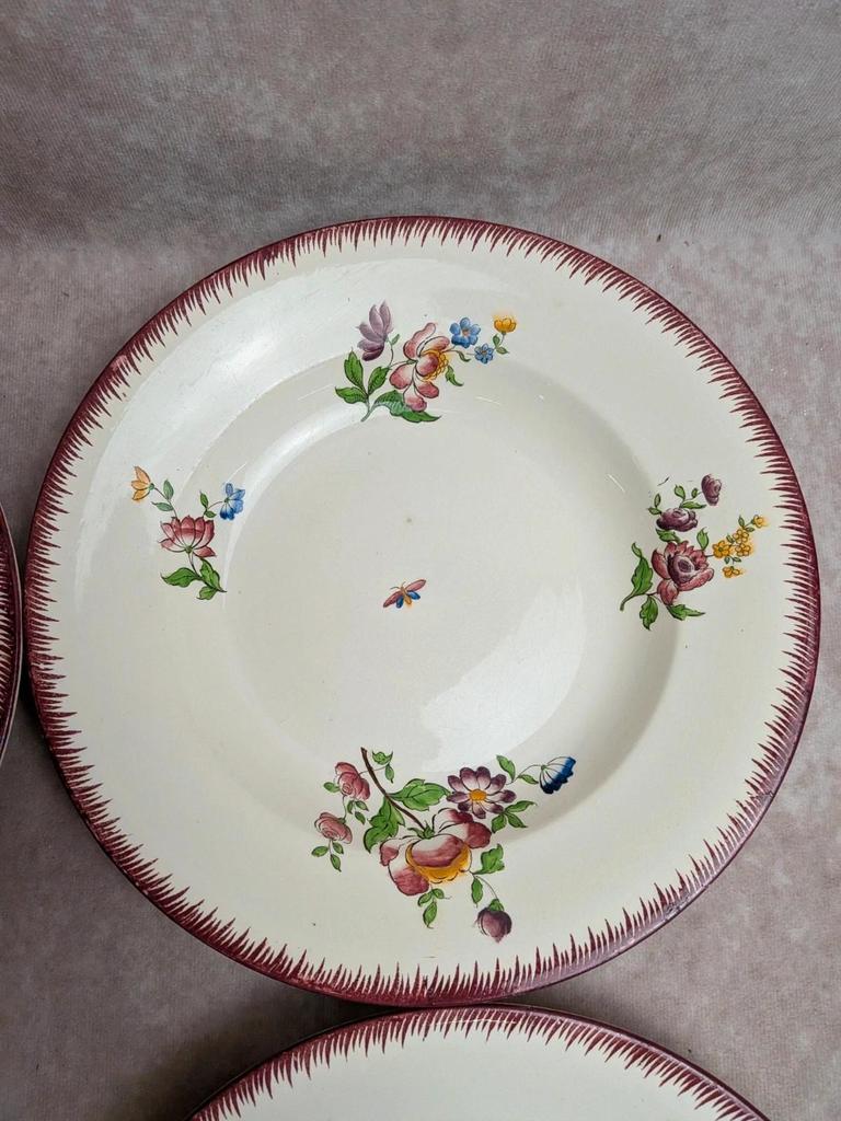 Lot de 6 assiettes creuses Sarreguemines – modèle Strasbourg – décor floral peint à la main