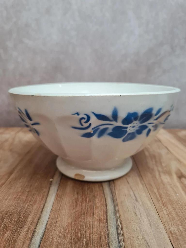 Paire de bols anciens Terre de fer décor floral bleu 💙