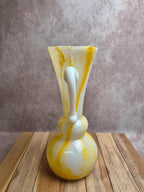 Grand pichet aiguière en verre soufflé italien jaune et blanc – années 60/70