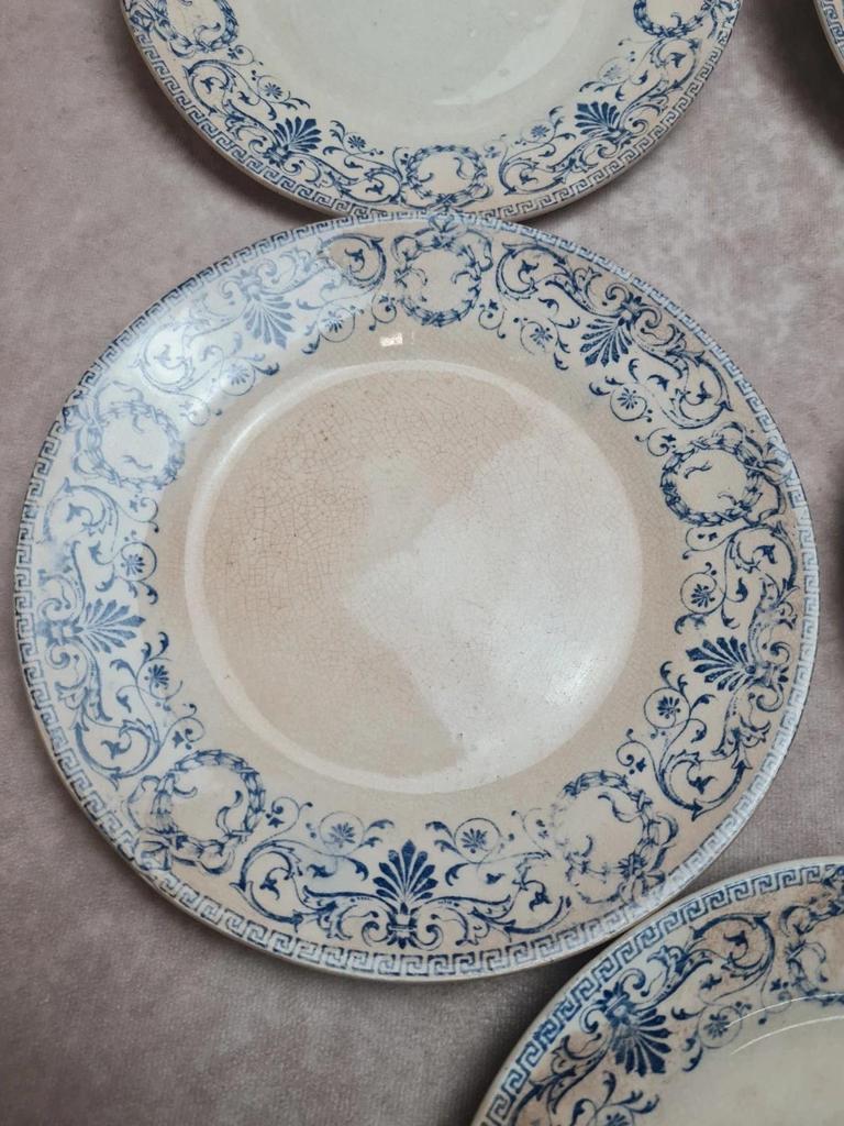 Lot de 9 assiettes dessert anciennes Creil Montereau Marie Louise Terre de Fer bleu