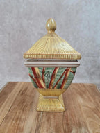 Pot couvert décoratif Sylvie Langet – motif bambous – style pagod