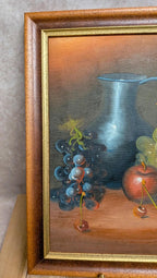 Tableau nature morte vintage signé J. Philippe – huile sur toile fruits