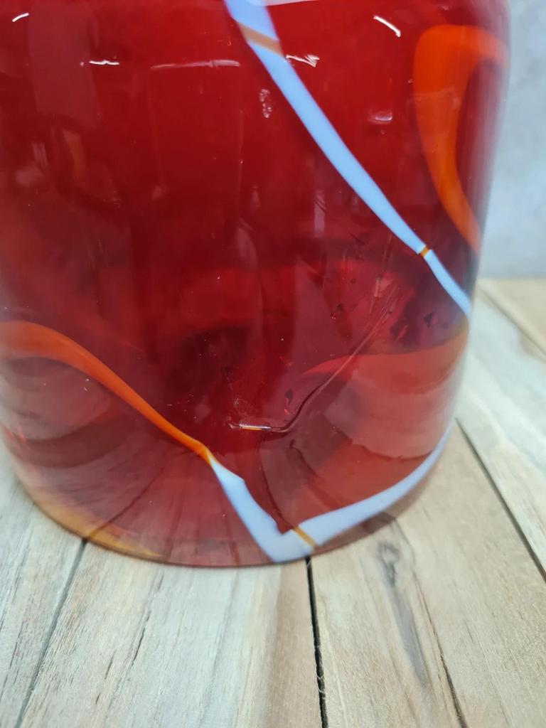 Vase / cruche en verre soufflé rouge – style Murano – pièce vintage années 70