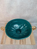 Coupe sur pied vintage italienne Cal vert profond & dorures – centre de table élégant 🌿💛