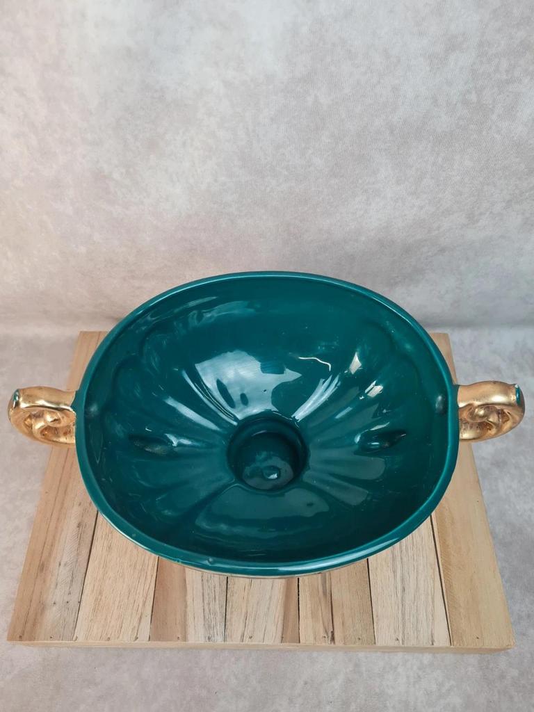 Coupe sur pied vintage italienne Cal vert profond & dorures – centre de table élégant 🌿💛