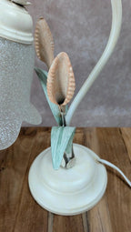 Lampe vintage Massive en métal & verre dépoli – motif fleur