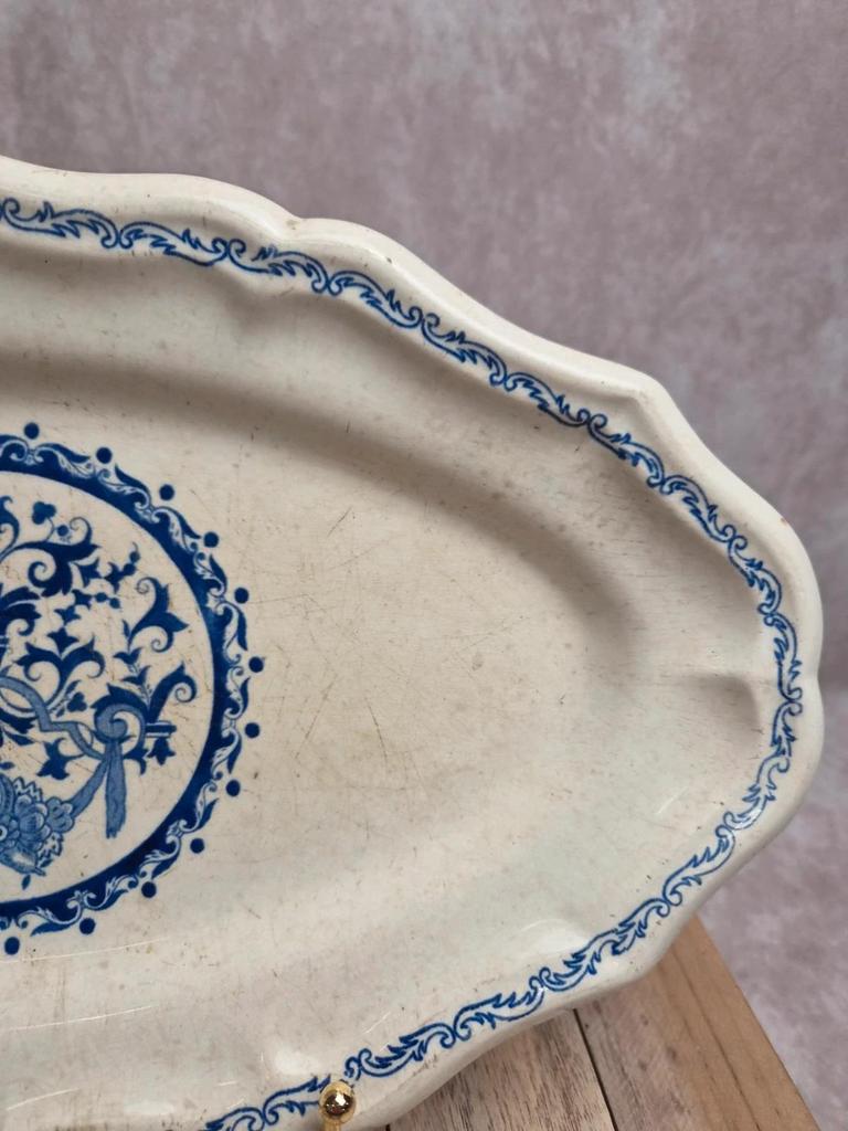 Plat ovale Gien Rouen – faïence ancienne bleu & blanc – milieu Xxe
