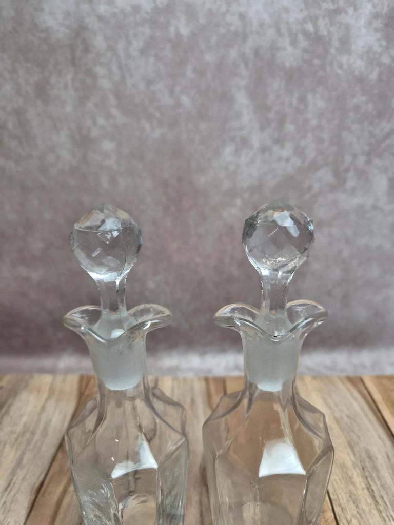 Serviteur ancien à huile, vinaigre & condiments Salins – terre de fer & verre – décor floral