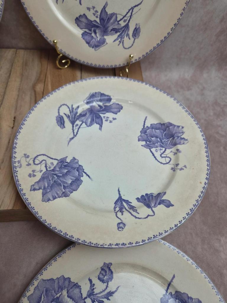 Lot de 6 assiettes plates terre de fer Sarreguemines Feria décor violet ancien