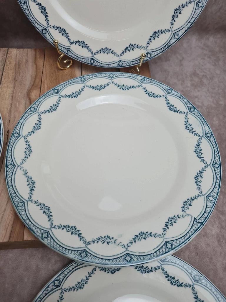 Lot de 6 assiettes plates anciennes Salins “petit Trianon” terre de fer bleu 💙