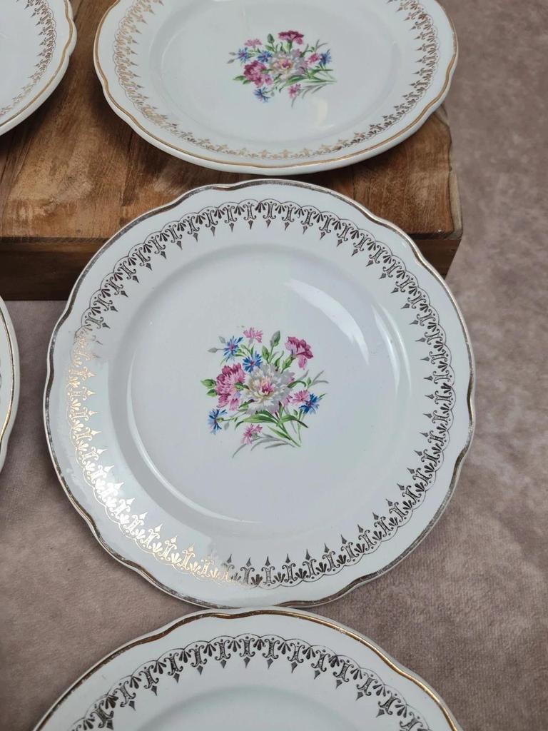 💐 Charmant service à gâteau Digoin & Sarreguemines, Modèle Lilitia, 6 assiettes + 1 grand plat