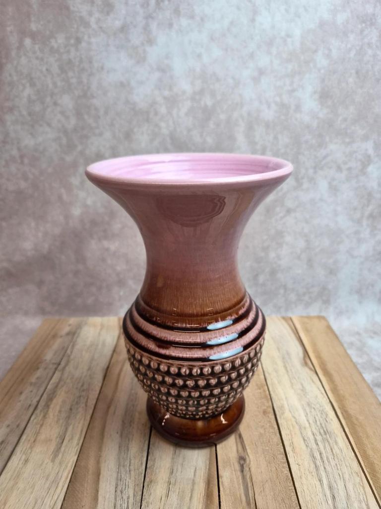Vase en céramique vintage à décor texturé – tons rose et brun – années 60/70
