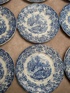 Lot de 12 assiettes plates Terre de fer Bp – Décor bleu toile de Jouy