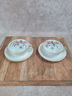 Lot de 2 tasses et sous-tasses en porcelaine Limoges – décor peint main signé