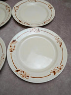 Lot de 6 assiettes terre de fer Hbcm Narcisse décor floral marron