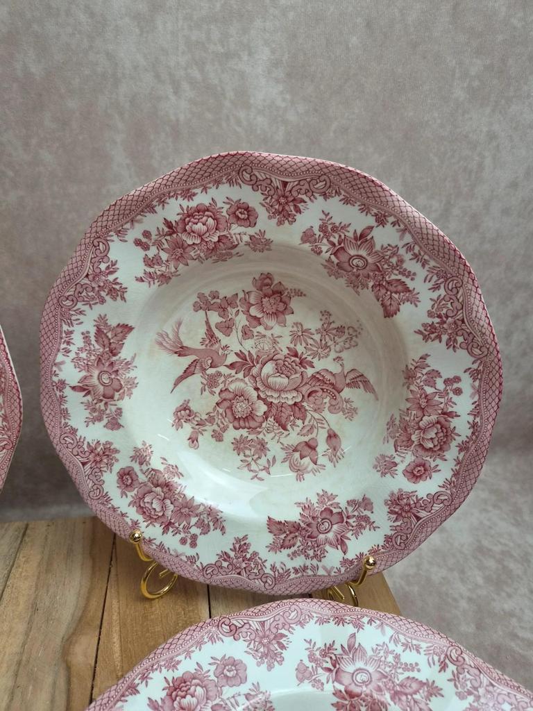 Lot de 4 assiettes creuses Enoch Wedgwood – Asiatic Pheasants – Faïence anglaise vintage