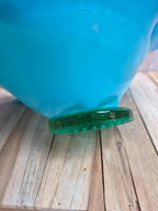 Grande coupe vintage en verre soufflé turquoise – style Murano – fleur appliquée