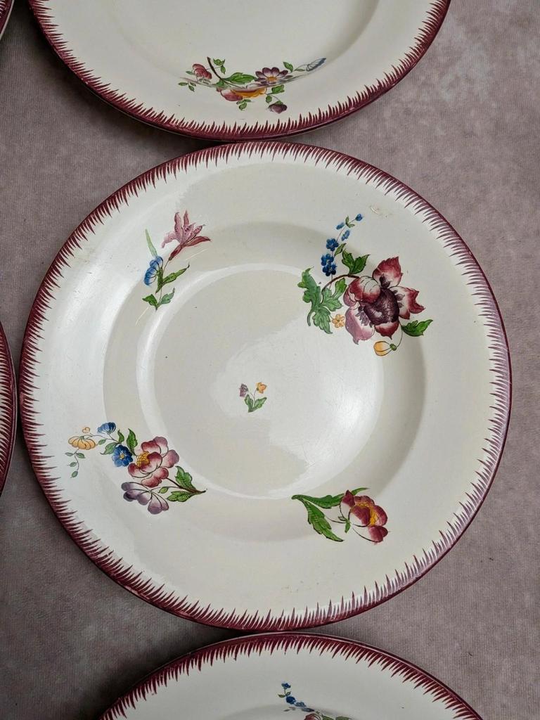 Lot de 6 assiettes creuses Sarreguemines – modèle Strasbourg – décor floral peint à la main