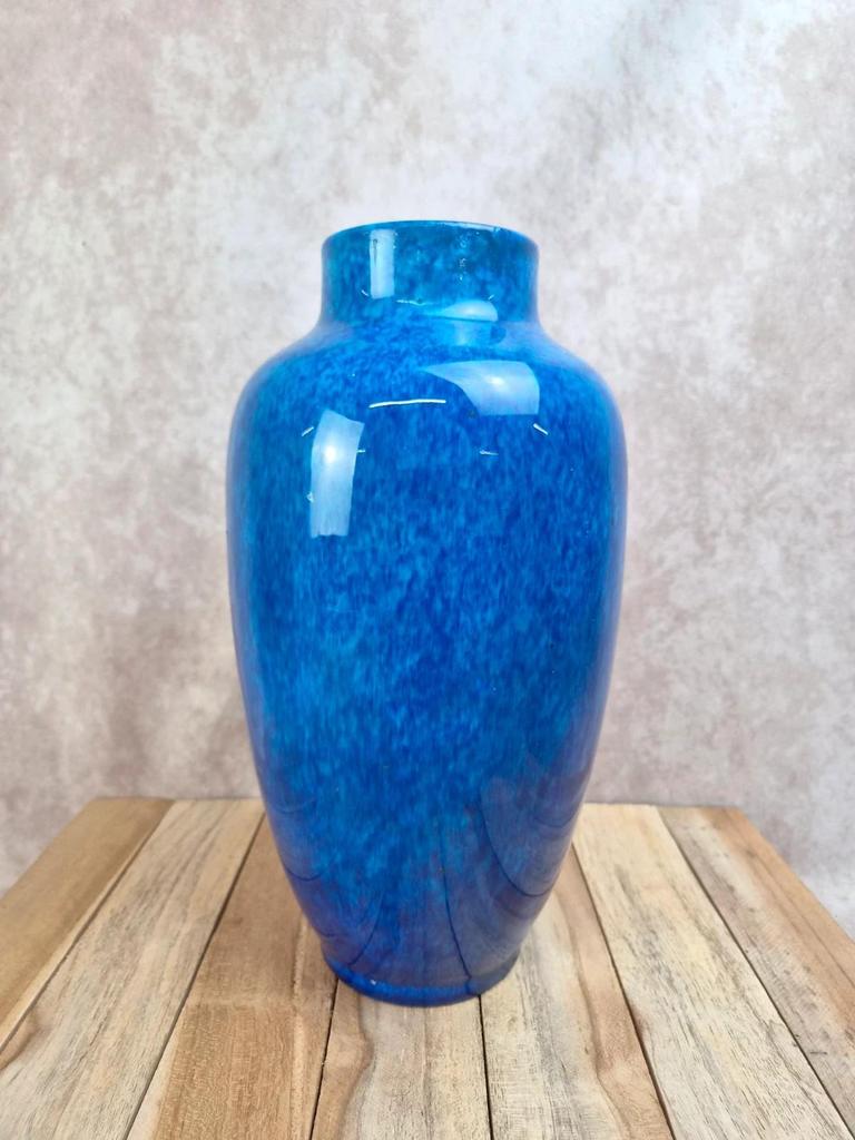 Grand vase Paul Milet Sèvres bleu flammé Art Déco céramique française 30 cm
