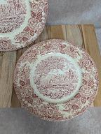 Lot de 2 assiettes style anglaises Lunéville terre de fer rouge décor champêtre