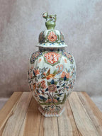 Potiche couverte ancienne faïence Desvres Fourmaintraux Xixe décor chinoiserie chien de Fô