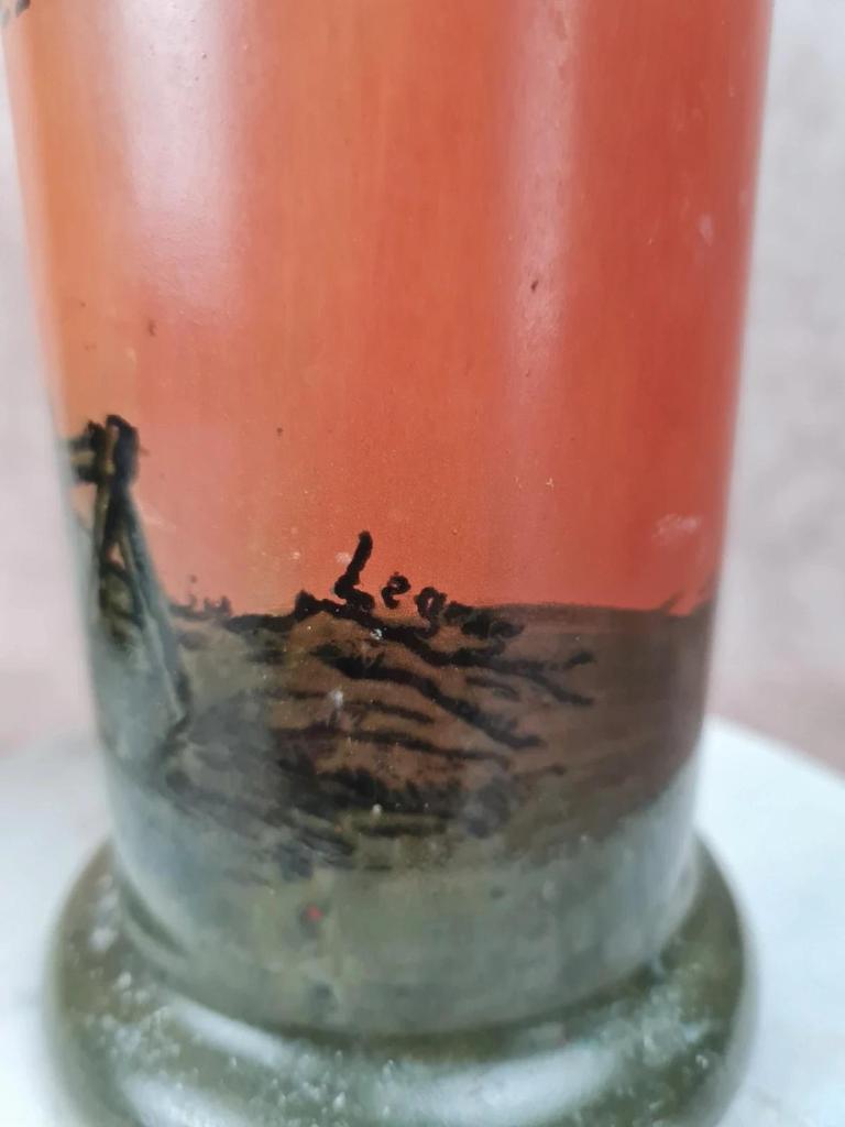 🌿 Paire de vases anciens signés Legras – décor champêtre émaillé – Art Nouveau 🌿