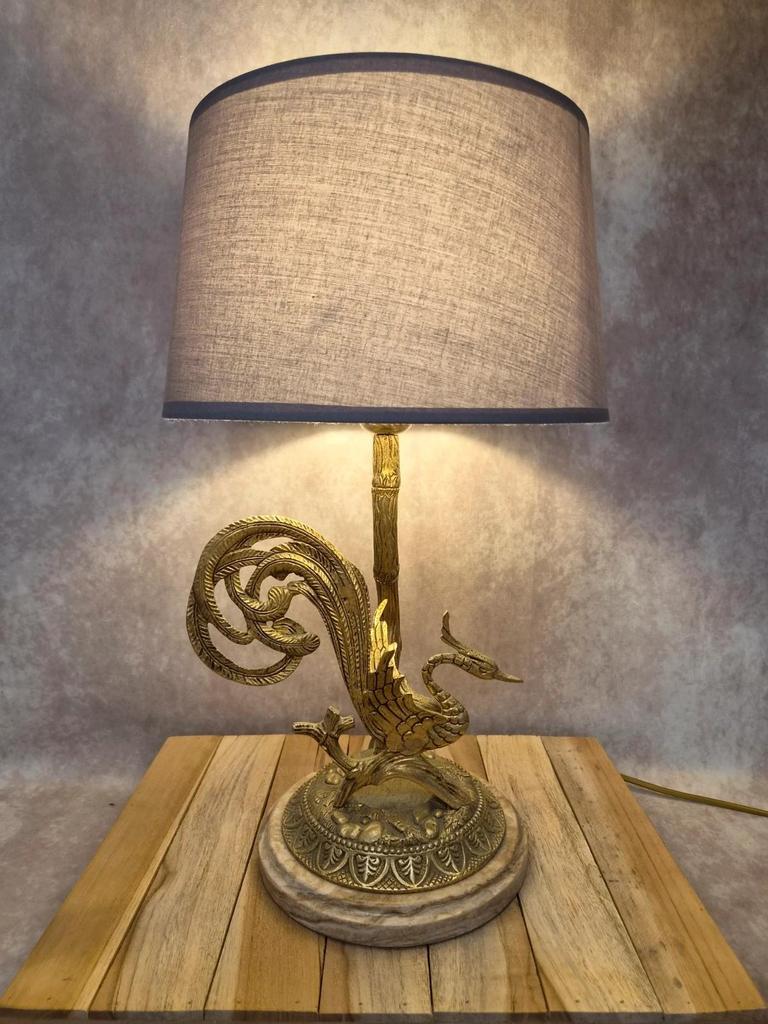Grande lampe vintage en laiton moulé – Phénix – socle en onyx – années 60/70