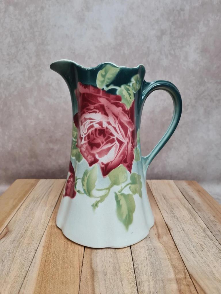 Pichet ancien terre de fer K&g Lunéville “les Roses” décor floral 🌹