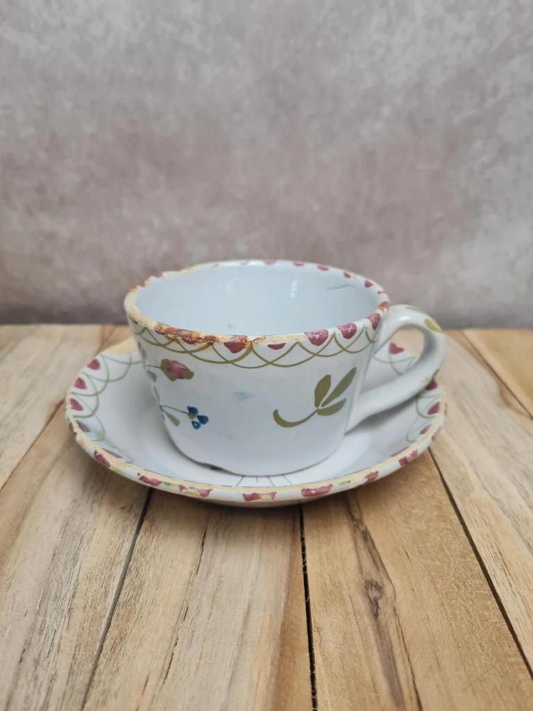 Tasse et sous-tasse ancienne faïence décor floral vintage 🌸