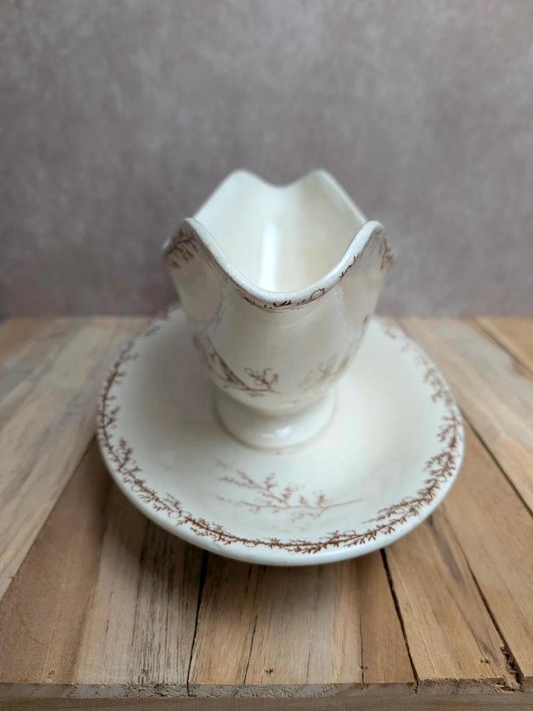 Saucière Terre de Fer Creil et Montereau Silva décor oiseaux