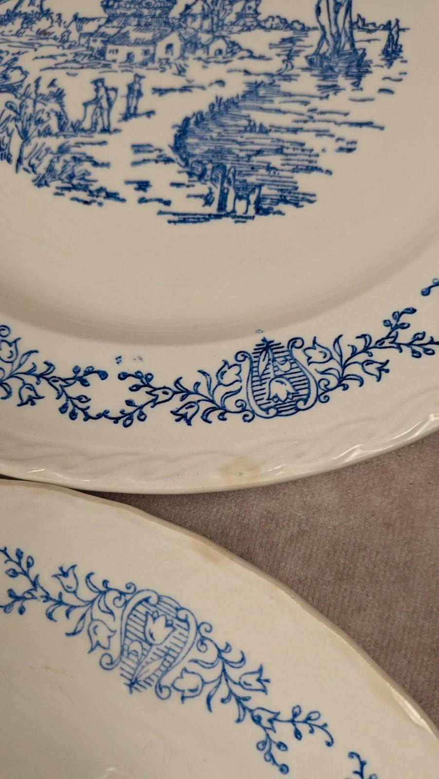 Lot de 6 assiettes plates anciennes Rotterdam décor bleu moulin