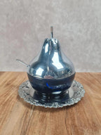 Pot à confiture vintage verre bleu cobalt & métal argenté – Angleterre