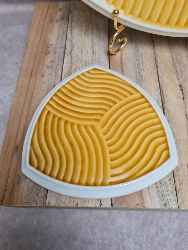 Lot dessous de plat + dessous de bouteilles Sarreguemines jaune graphique vintage 🟡