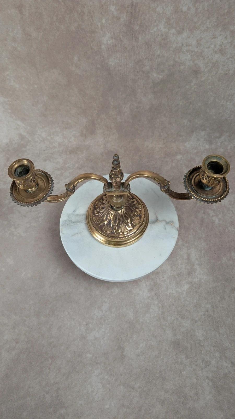 Ancien bougeoir double en laiton doré – Style Napoléon Iii