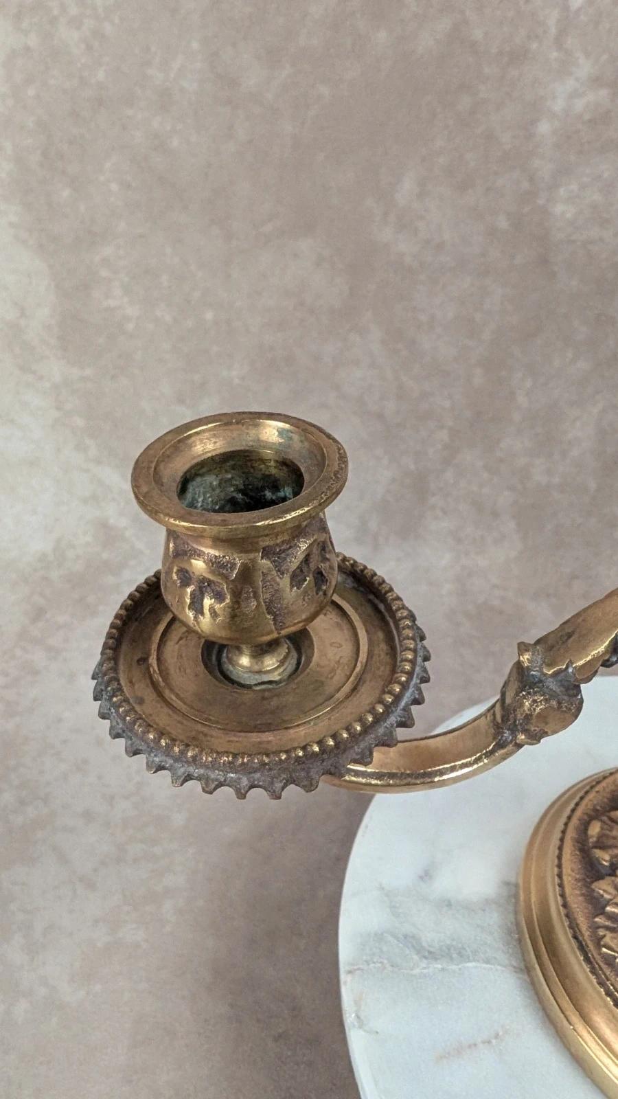 Ancien bougeoir double en laiton doré – Style Napoléon Iii
