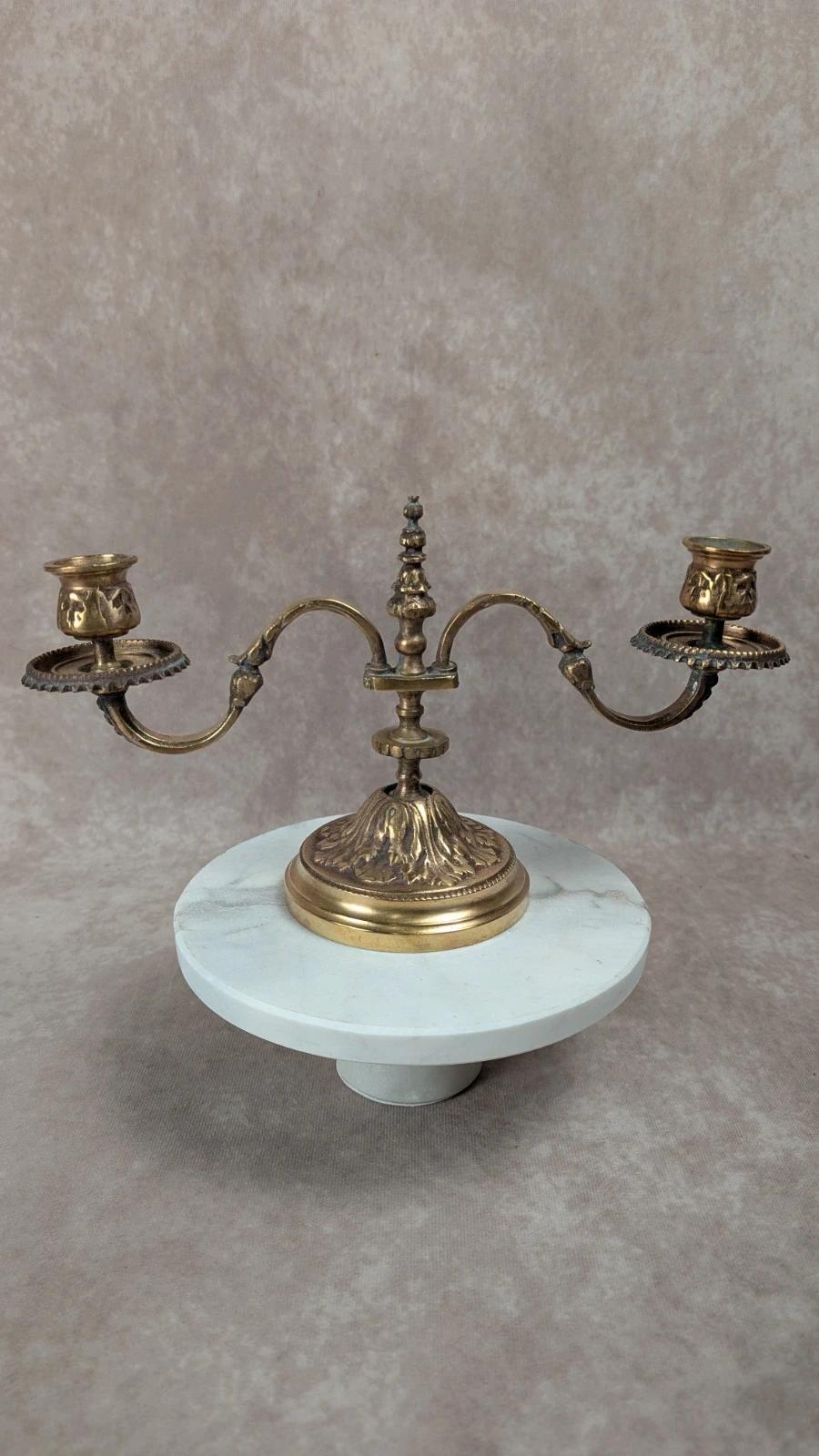 Ancien bougeoir double en laiton doré – Style Napoléon Iii