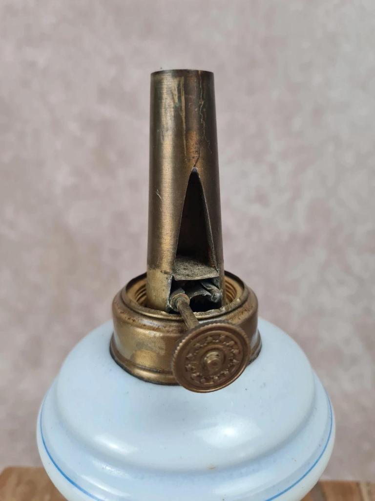 Ancien réservoir de lampe à pétrole en porcelaine peinte 🌿🌸