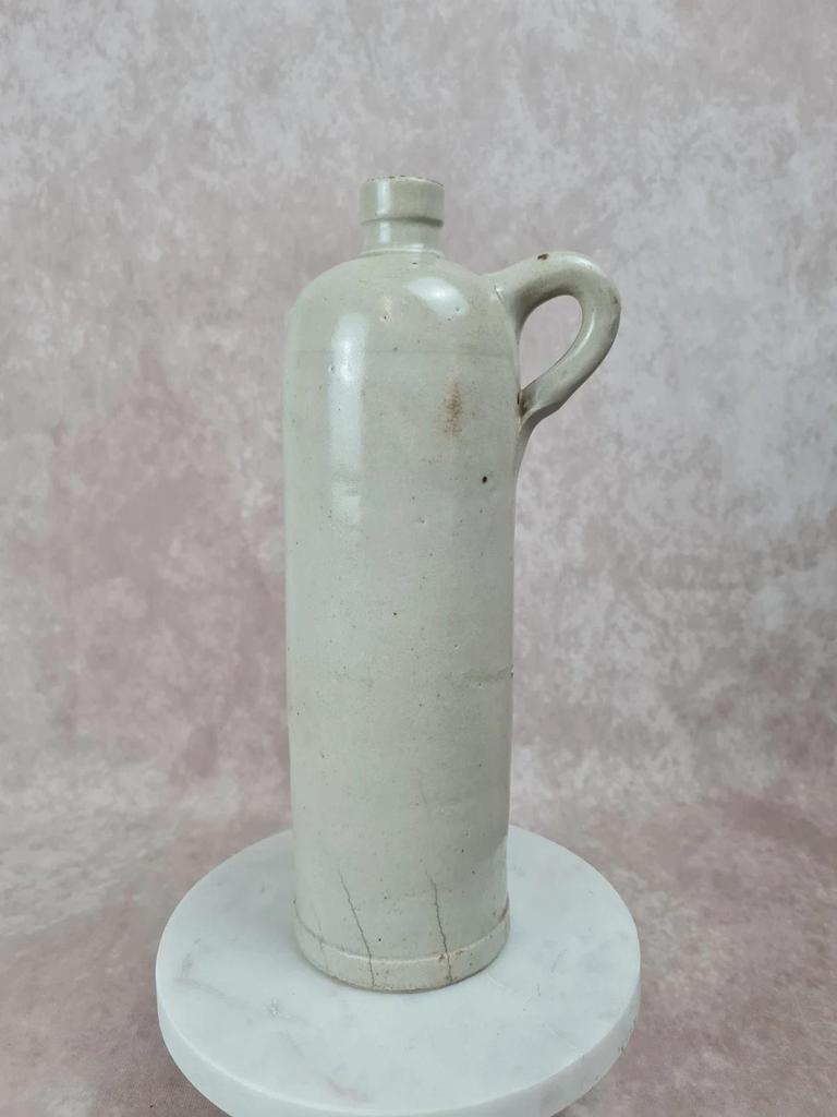 Ancienne bouteille en grès vernissé beige Xixᵉ, avec anse, déco vintage 🏺