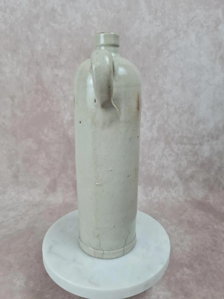Ancienne bouteille en grès vernissé beige Xixᵉ, avec anse, déco vintage 🏺