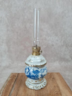 🪔 Ancienne lampe à pétrole porcelaine bleue & blanche Made in Japan