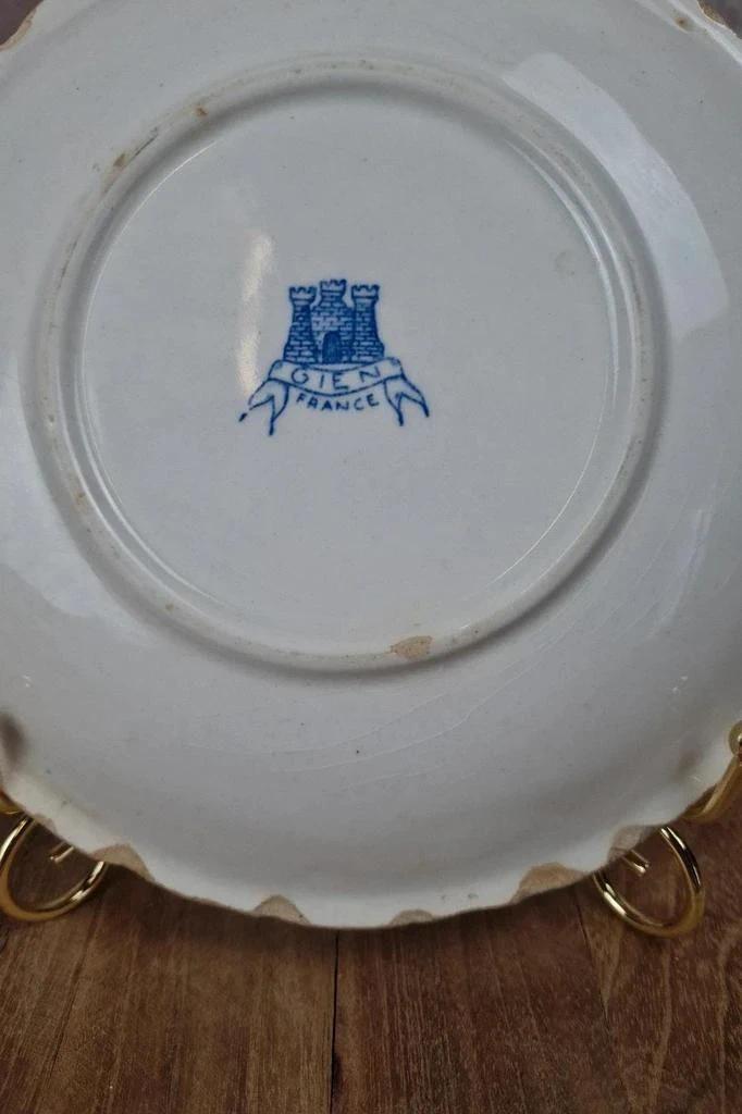 Assiette ancienne Gien modèle Rouen 🇫🇷 Faïence fine bleue décor floral Xixe
