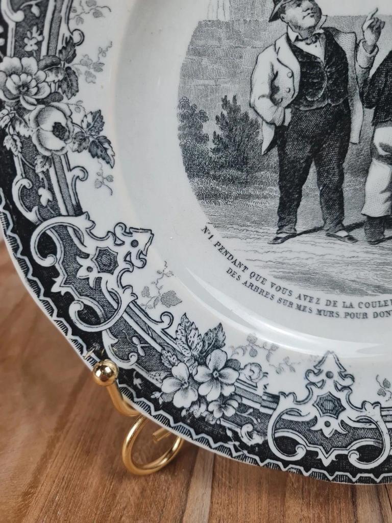 Assiette parlante ancienne Creil et Montereau – L.m & Cie – Scène humoristique Xixe