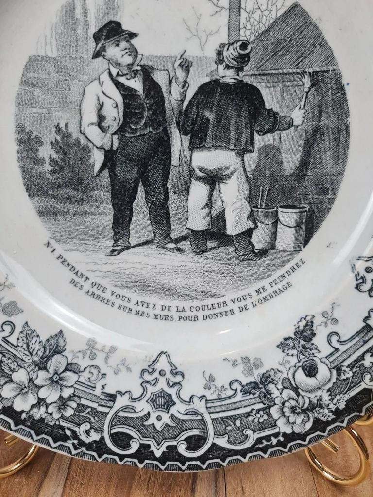 Assiette parlante ancienne Creil et Montereau – L.m & Cie – Scène humoristique Xixe