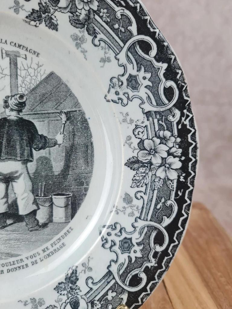 Assiette parlante ancienne Creil et Montereau – L.m & Cie – Scène humoristique Xixe