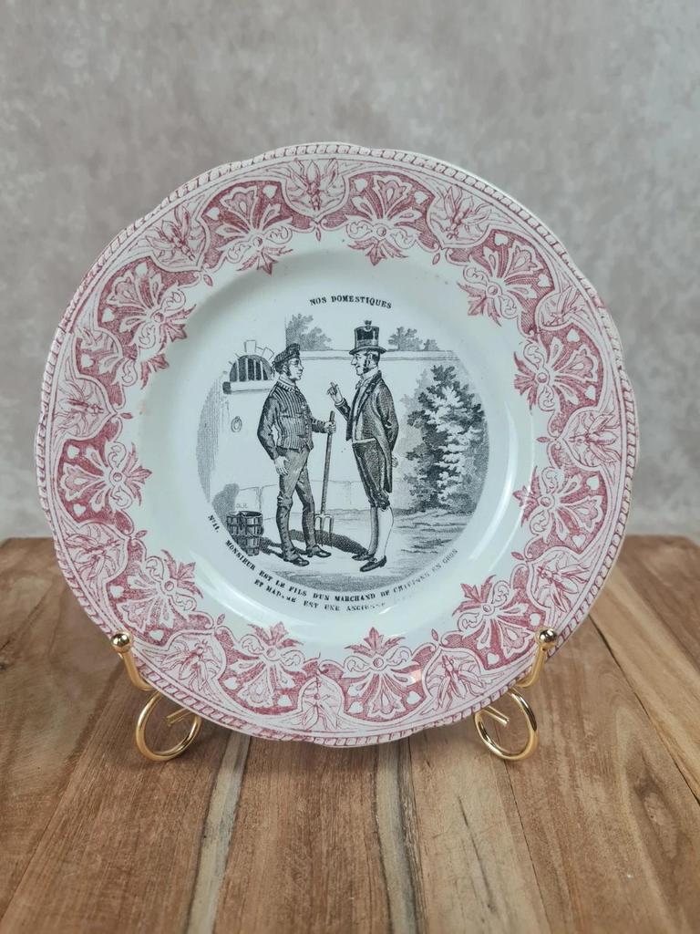 Assiette parlante ancienne « Nos Domestiques » n°11 – Creil et Montereau